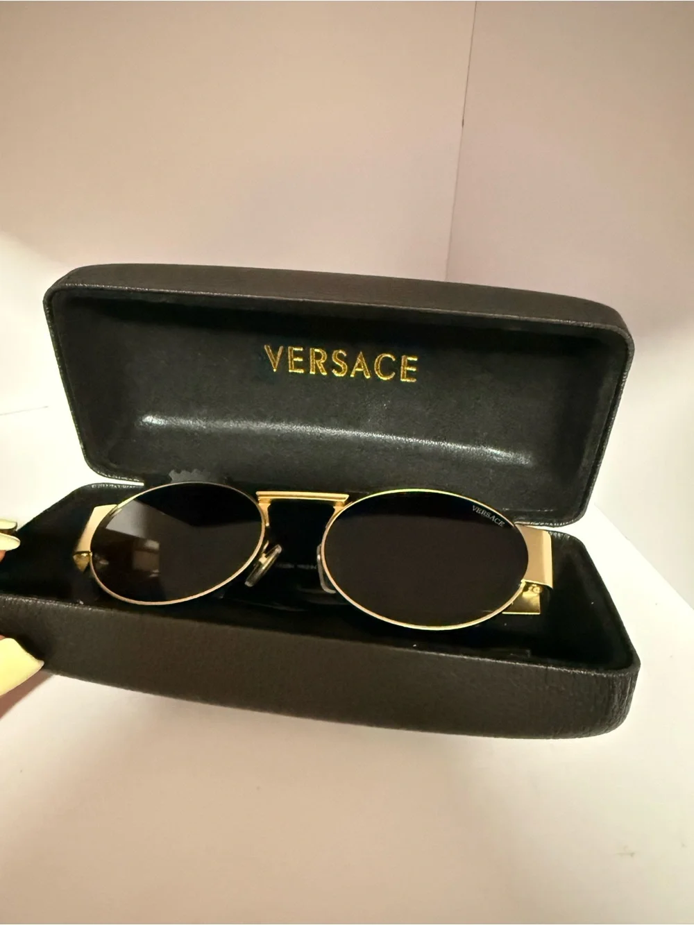 Versace Oval Medusa Deco Sunglasses in Black and Gold
